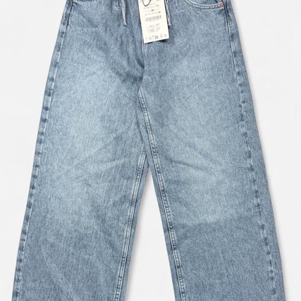 Zara Kids Fluid Jogger Wide Leg Jeans Girls 11-12 Elastic Waist Blue Wash NWT
